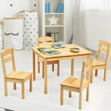 5 Pieces Kids Pine Wood Table Chair Set-Natural