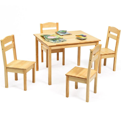 5 Pieces Kids Pine Wood Table Chair Set-Natural