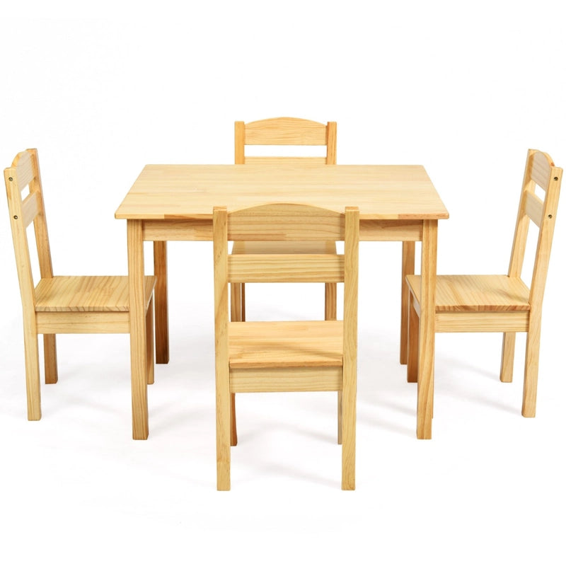 5 Pieces Kids Pine Wood Table Chair Set-Natural