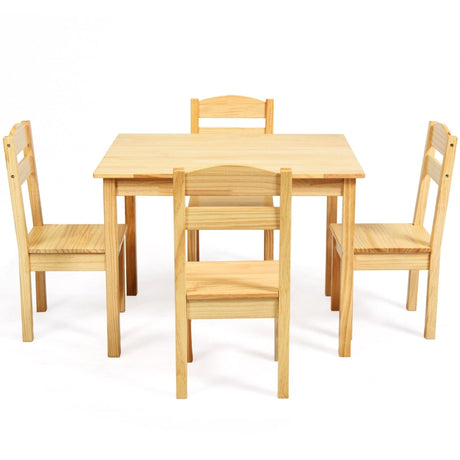 5 Pieces Kids Pine Wood Table Chair Set-Natural
