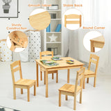 5 Pieces Kids Pine Wood Table Chair Set-Natural