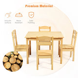 5 Pieces Kids Pine Wood Table Chair Set-Natural