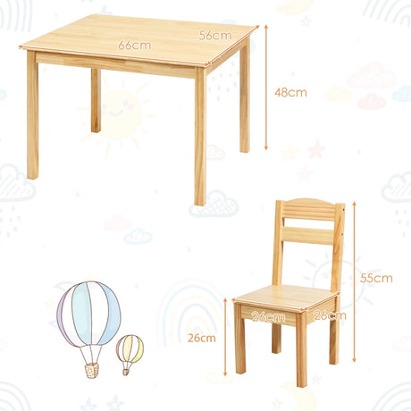 5 Pieces Kids Pine Wood Table Chair Set-Natural
