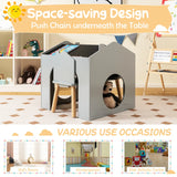 3 Pieces Wooden Kids Table and Chair Set with Chalkboards-Grey