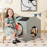 3 Pieces Wooden Kids Table and Chair Set with Chalkboards-Grey