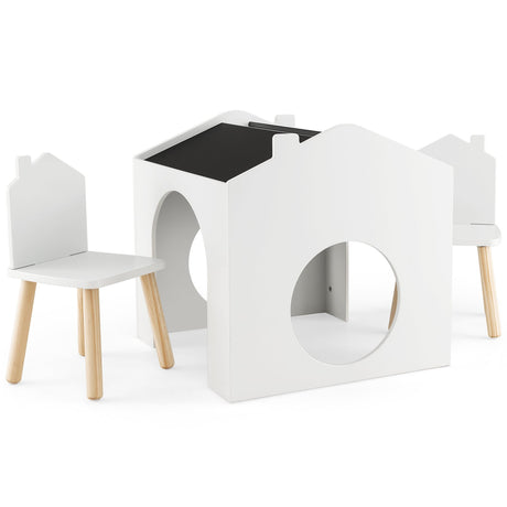 3 Pieces Kids Wooden Table and Chair Set with Chalkboards for Toddlers-White