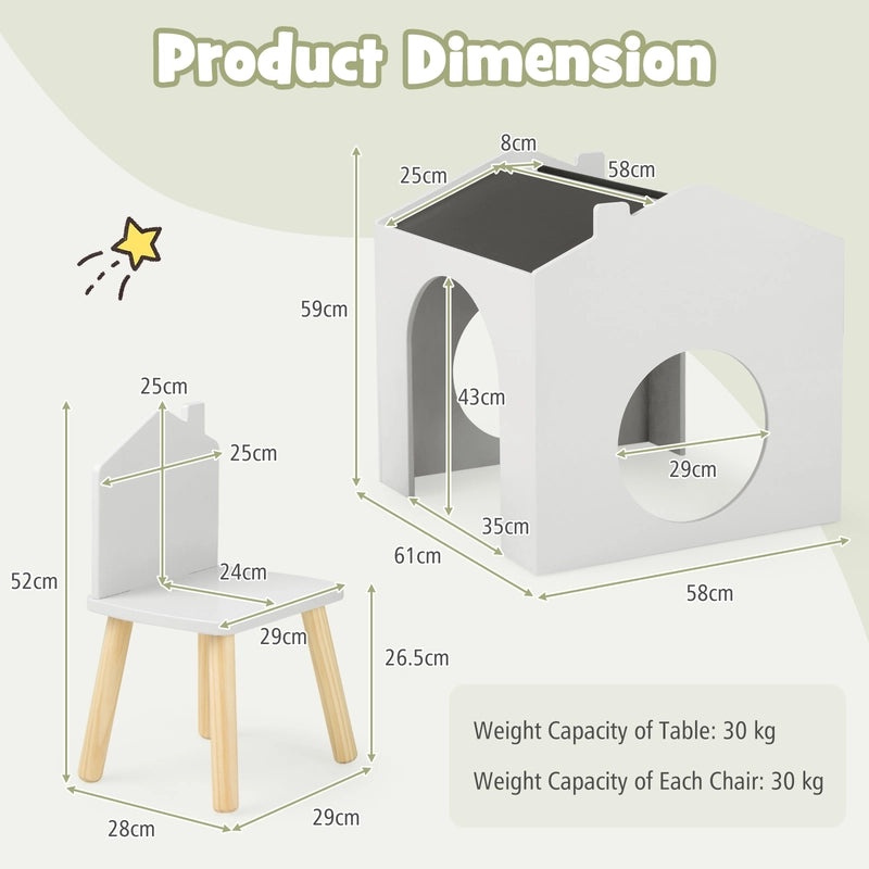 3 Pieces Kids Wooden Table and Chair Set with Chalkboards for Toddlers-White