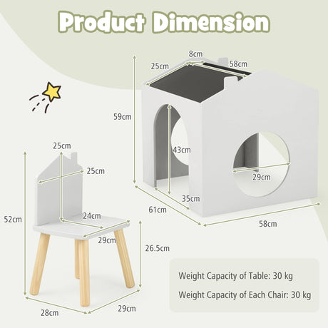 3 Pieces Kids Wooden Table and Chair Set with Chalkboards for Toddlers-White