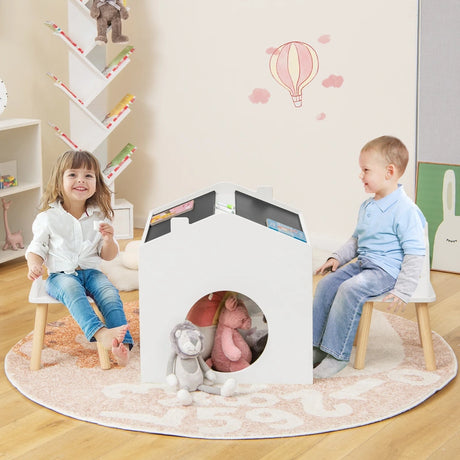 3 Pieces Kids Wooden Table and Chair Set with Chalkboards for Toddlers-White