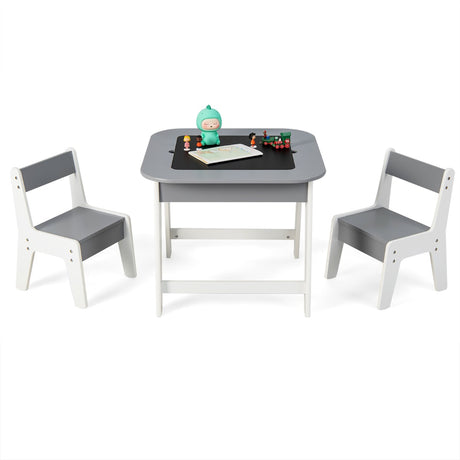 Kid's Table and Chairs Set with Double-sized Tabletop-Gray