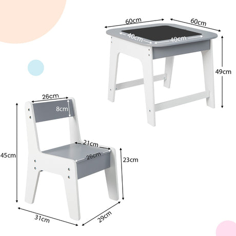 Kid's Table and Chairs Set with Double-sized Tabletop-Gray