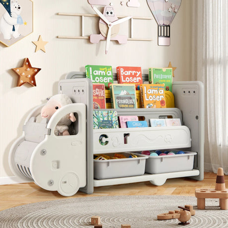 Kids Toy Storage and Bookshelf Car Themed Toy Storage Cabinet