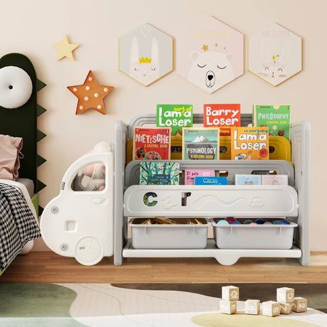 Kids Toy Storage and Bookshelf Car Themed Toy Storage Cabinet