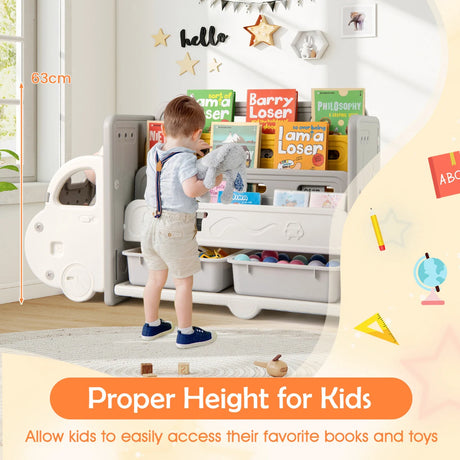 Kids Toy Storage and Bookshelf Car Themed Toy Storage Cabinet