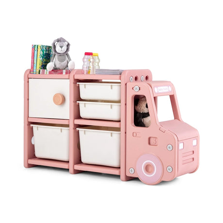 Truck-shaped Toddler Storage Cabinet with Bins & Drawers Pink