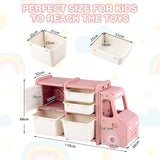 Truck-shaped Toddler Storage Cabinet with Bins & Drawers Pink
