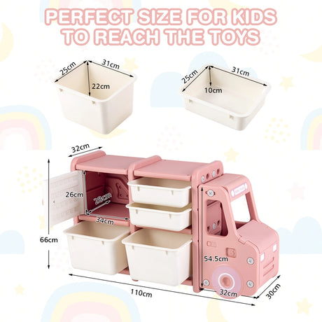 Truck-shaped Toddler Storage Cabinet with Bins & Drawers Pink