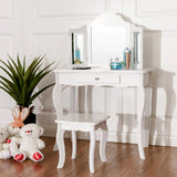 Kids Vanity Makeup Table Set Princess Makeup Dressing Table with Stool-White