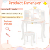Kids Vanity Set with Lighted Mirror and Adjustable Brightness Pull-out Drawer and Stool-White