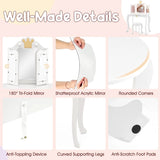 Kids Vanity Set with Lighted Mirror and Adjustable Brightness Pull-out Drawer and Stool-White