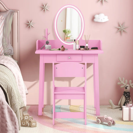 Kids Vanity Set with Lighted Mirror-Pink