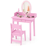 Kids Vanity Set with Lighted Mirror-Pink