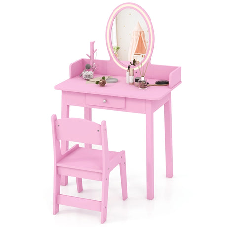 Kids Vanity Set with Lighted Mirror-Pink