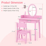 Kids Vanity Set with Lighted Mirror-Pink