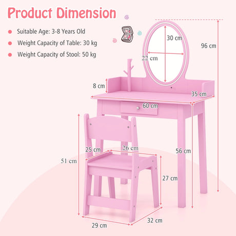 Kids Vanity Set with Lighted Mirror-Pink