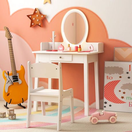 Kids Vanity Set with Lighted Mirror-White