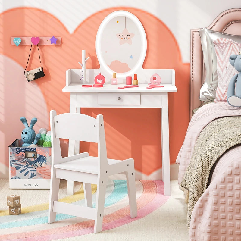 Kids Vanity Set with Lighted Mirror-White