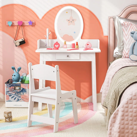 Kids Vanity Set with Lighted Mirror-White