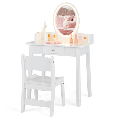 Kids Vanity Set with Lighted Mirror-White