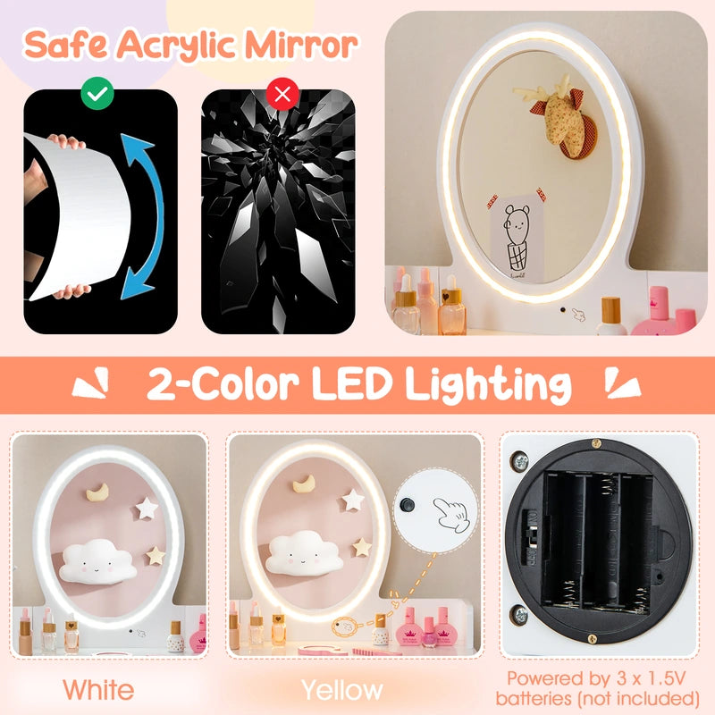 Kids Vanity Set with Lighted Mirror-White