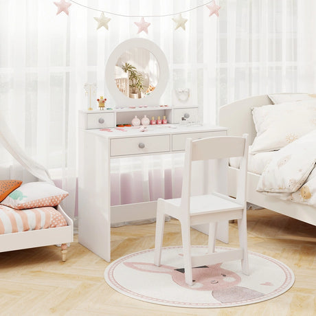 Princess Makeup Dressing Desk and Chair Set with Mirror-White