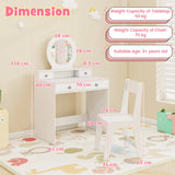 Princess Makeup Dressing Desk and Chair Set with Mirror-White