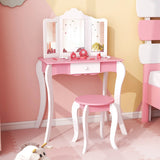 Kids Vanity Set with 3-Panel Acrylic Mirror and Storage Drawer-White