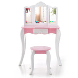 Kids Vanity Set with 3-Panel Acrylic Mirror and Storage Drawer-White