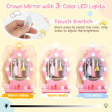 Kids Vanity Set with Lighted Mirror and Adjustable Brightness for Kids Aged 3-7 Years Old-Pink