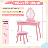 Kids Vanity Set with Lighted Mirror and Adjustable Brightness for Kids Aged 3-7 Years Old-Pink