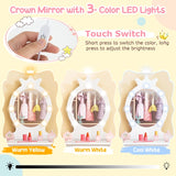 Kids Vanity Set with Lighted Mirror and Adjustable Brightness for Kids Aged 3-7 Years Old-White