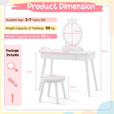 Kids Vanity Set with Lighted Mirror and Adjustable Brightness for Kids Aged 3-7 Years Old-White