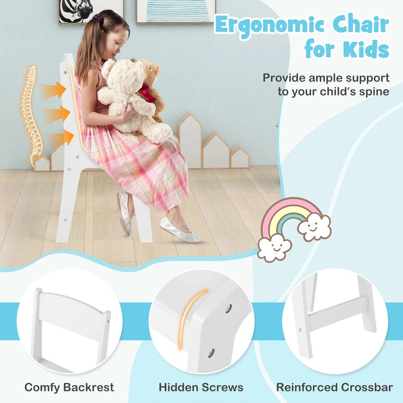 Kids Vanity Table and Chair Set with Removable Mirrors and 4 Storage Bins-White