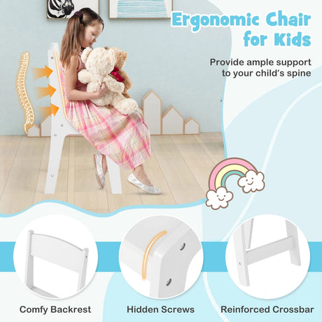 Kids Vanity Table and Chair Set with Removable Mirrors and 4 Storage Bins-White
