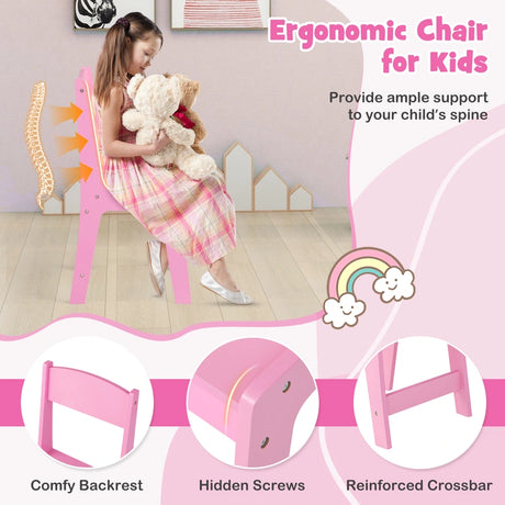 Kids Vanity Table and Chair Set with Removable Mirrors and 4 Storage Bins-Pink