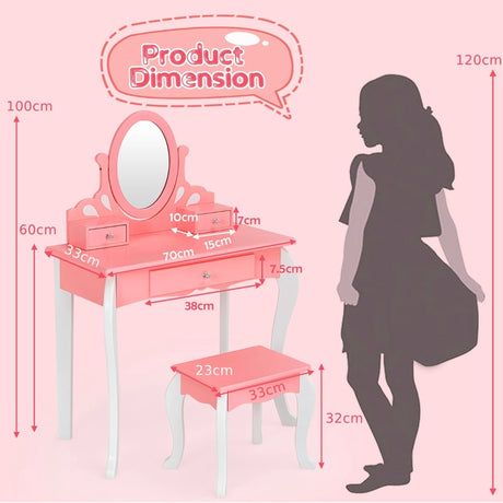 Kids Vanity Table and Chair Set with Detachable Rotatable Mirror-Pink