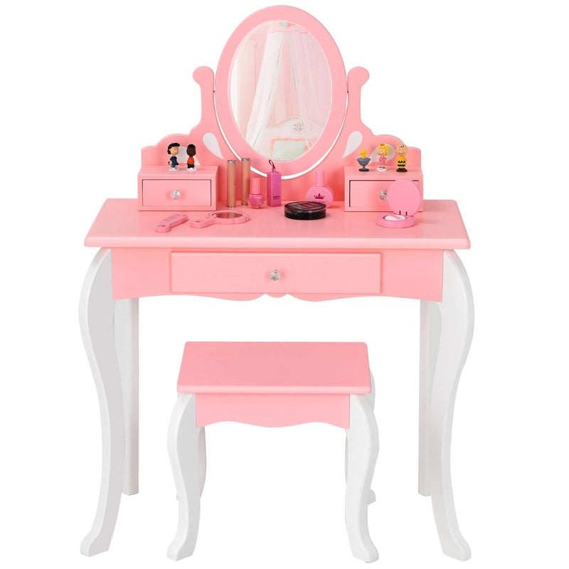 Kids Vanity Table and Chair Set with Detachable Rotatable Mirror-Pink