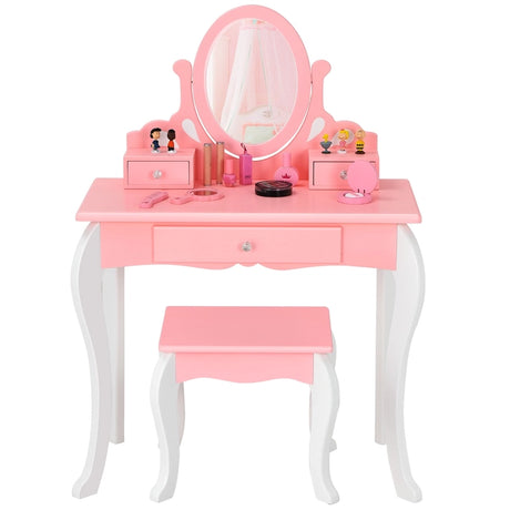 Kids Vanity Table and Chair Set with Detachable Rotatable Mirror-Pink