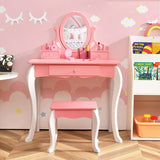 Kids Vanity Table and Chair Set with Detachable Rotatable Mirror-Pink