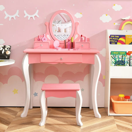 Kids Vanity Table and Chair Set with Detachable Rotatable Mirror-Pink